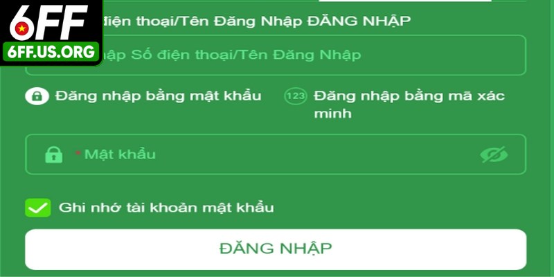 Thực hiện thao tác đăng nhập 6FF tại giao diện chính của trang chủ