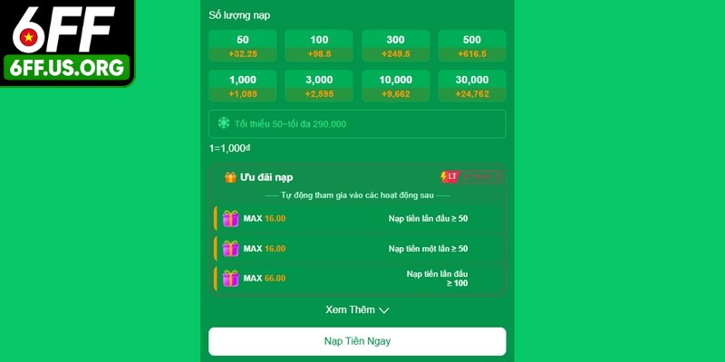 Quy trình nạp tiền nhà cái 6FF chi tiết, cụ thể từ A - Z